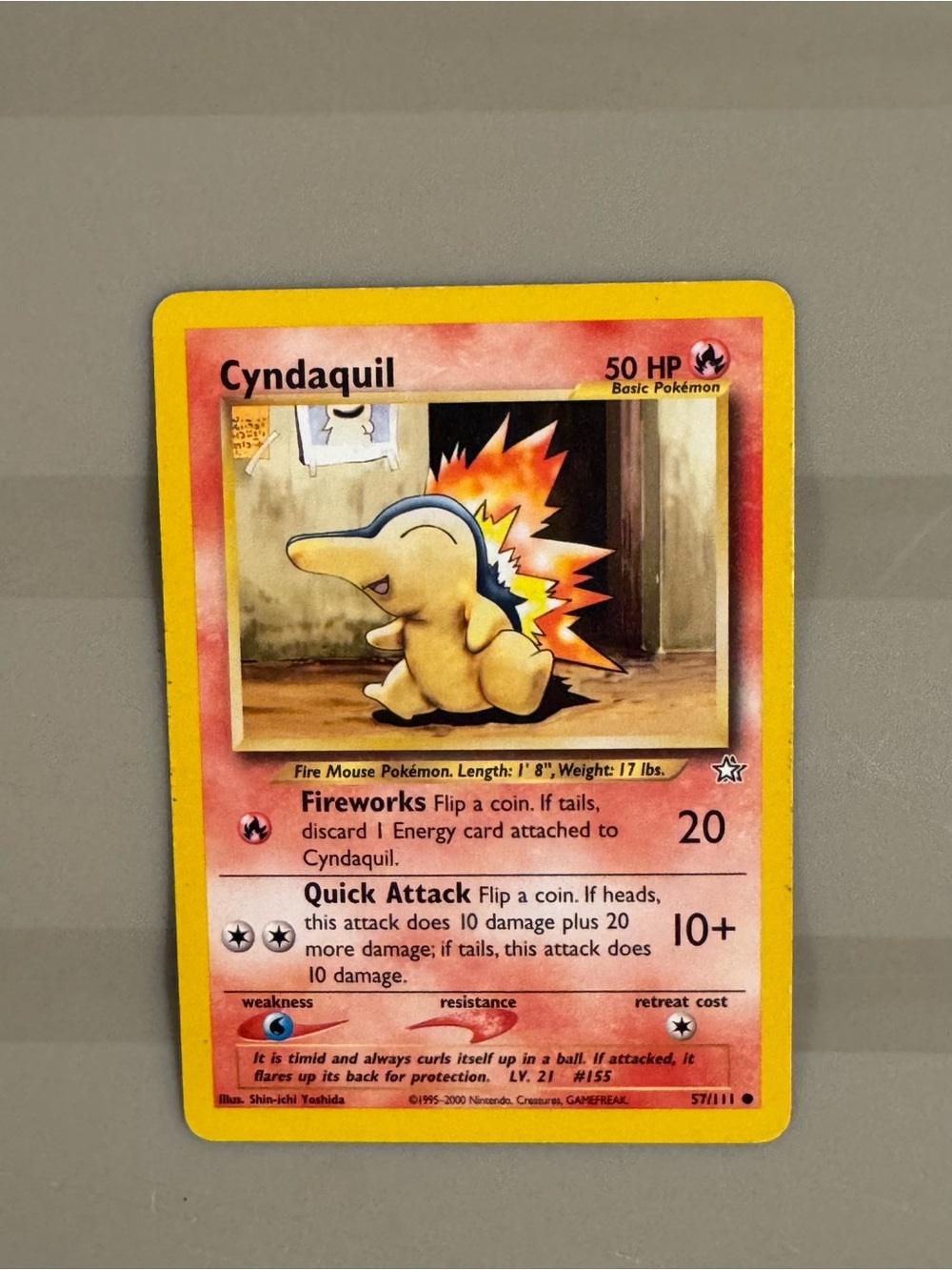 Cyndaquil Vintage Pokémon Card - Yellow Border, Red/Pink Art